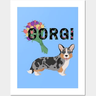 Welsh Corgi Cardigan Dog with Tulip Flower Bouquet Posters and Art